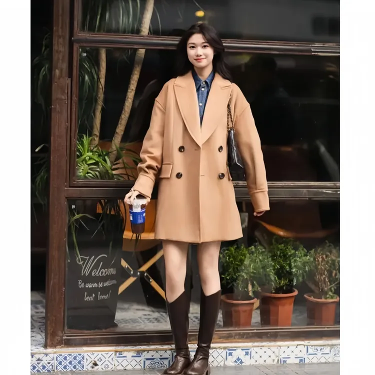 GIRDEAR/哥弟秋冬时尚厚款保暖翻领棉服中长款大衣-1400625