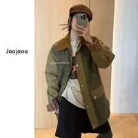 Jaajaaa林枝落叶 秋冬季小众时尚拼接翻领百搭设计夹棉外套/XBG