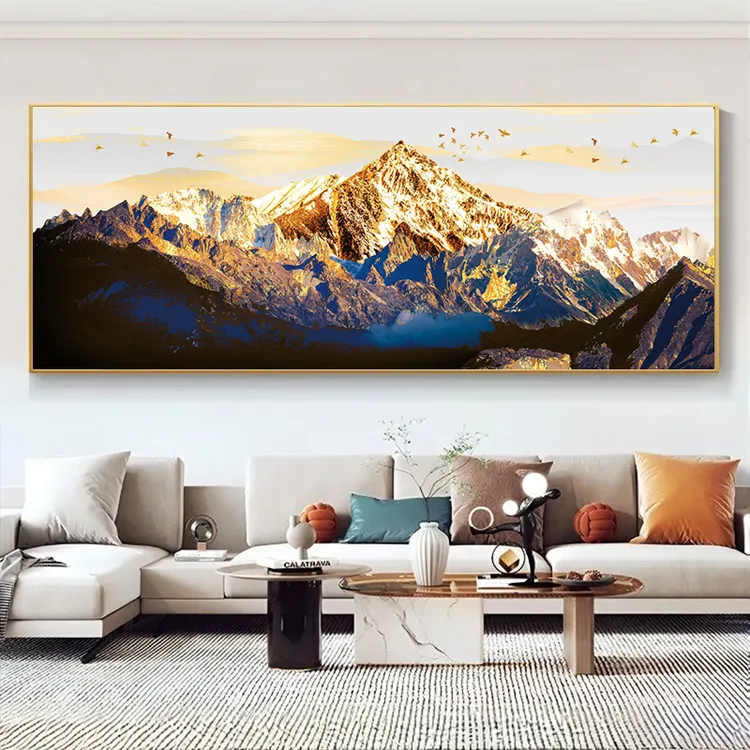 背靠金山客厅沙发背景装饰画轻奢日照金山办公室壁画酒店床头挂画