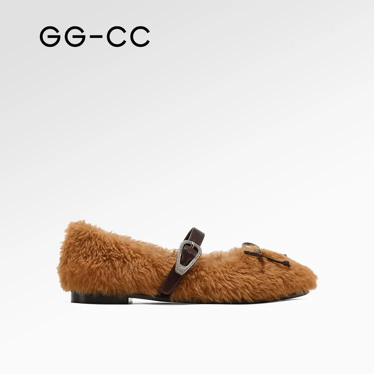 GG-CC【芭蕾曼波】冬季新款法式芭蕾毛毛鞋女羊毛平底单鞋子0663