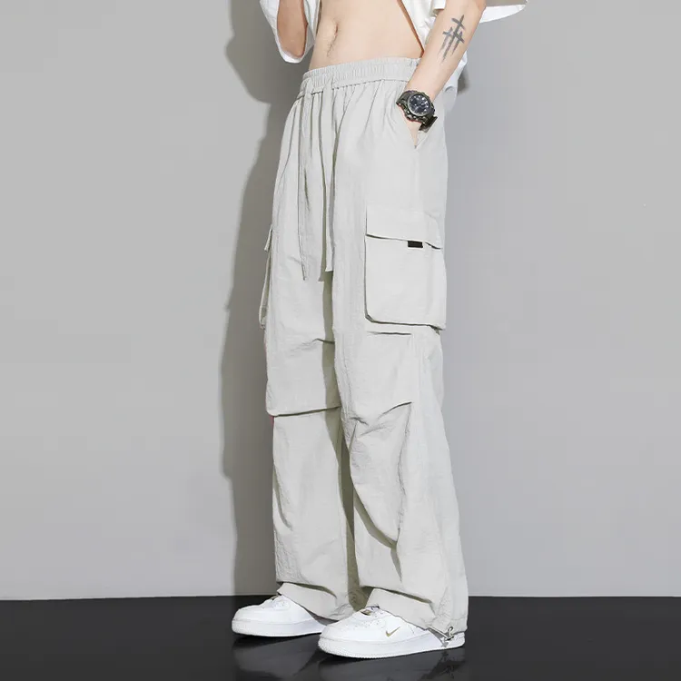 殿若速干冰丝机能工装裤男夏季薄款直筒运动裤子阔腿潮牌休闲长裤