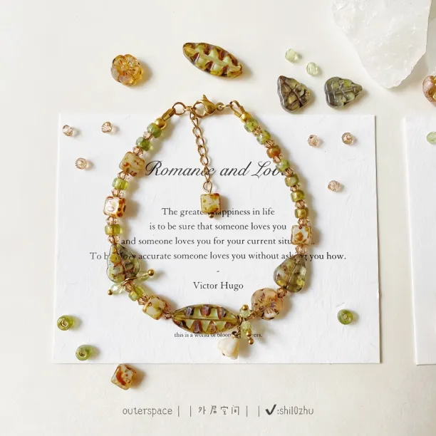 钛钢琉璃手链 小众设计植物手工串珠单圈手串 甜美清新送礼物夏天