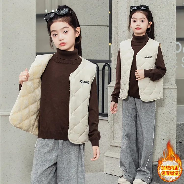 新款儿童加绒棉马甲秋冬男女童内外穿加厚马夹背心中大童洋气坎肩