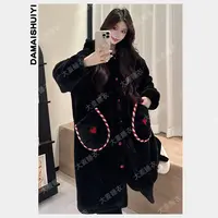 2025秋冬新款可爱法兰绒睡衣女加绒加厚保暖宽松时尚卡通家居服