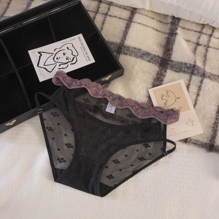 性感网纱透气舒适蕾丝铃铛三花棉底女三角内裤法式诱惑设计