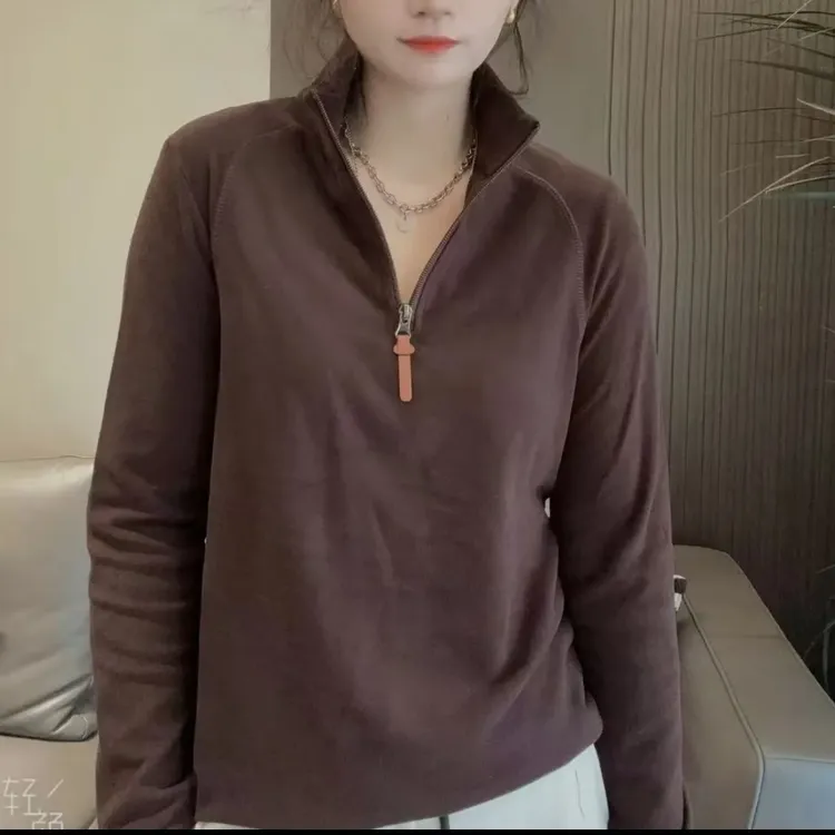 高档拉链立领双面德绒长袖2025卫衣休闲秋冬季新款加厚打底上衣女