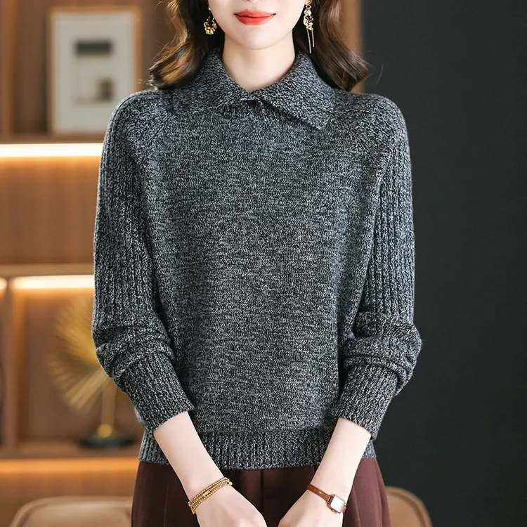 羊毛翻领毛衣女秋冬2026新款中年妈妈高领针织打底衫冬季加厚内搭