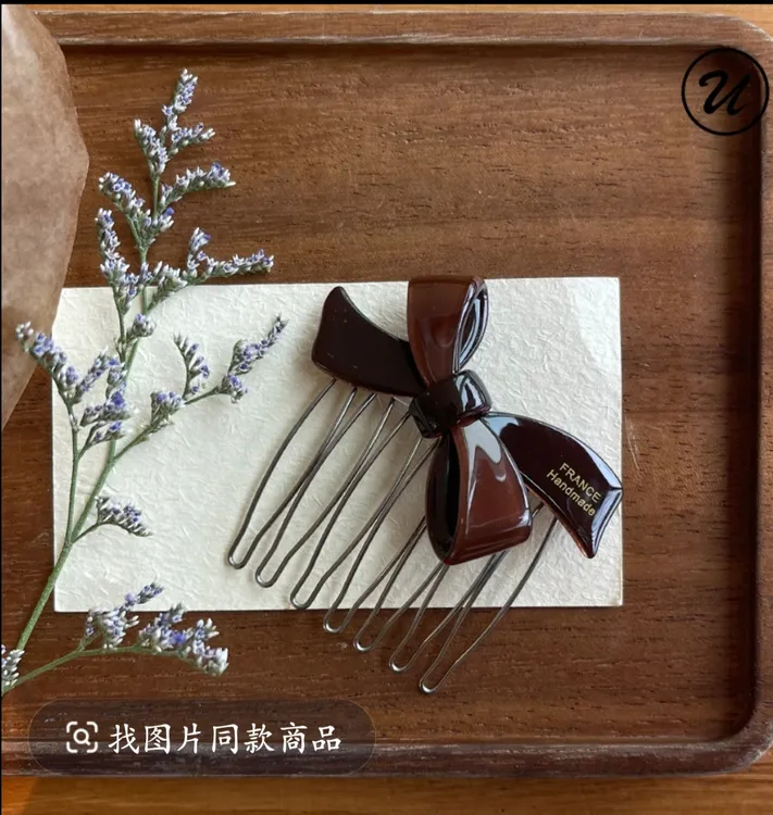 韩国进口法式气质发钗早秋新款巧克力奶茶色发梳蝴蝶结侧边发夹女