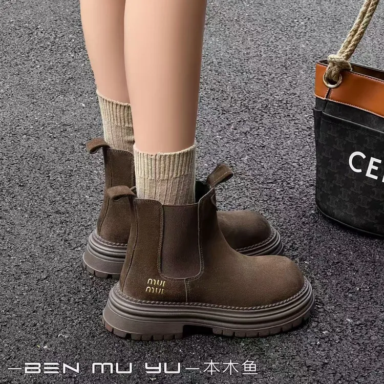【韩衣舍】6111森系秋透气胶粘切尔西靴秋季女鞋复古短靴