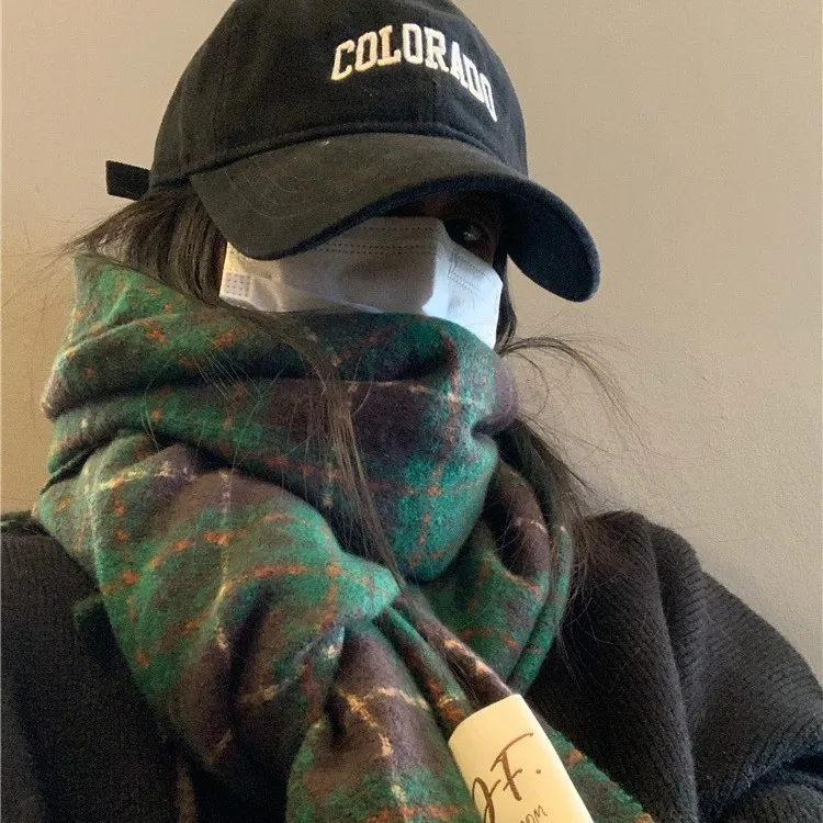 秋冬新款格子围巾女圣诞氛围感韩系百搭防风保暖披肩情侣围巾围脖