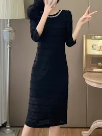 F800 连衣裙2025新款女妈妈高端修身时尚收腰显瘦气质中长款