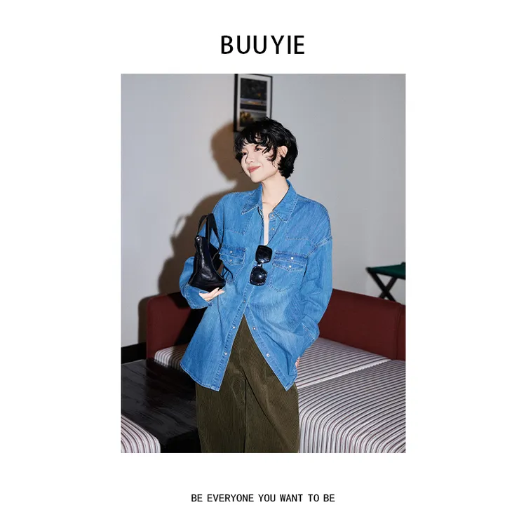 BUUYIE 25SS【云间墨‌】时尚高级感简约宽松牛仔外套 250722