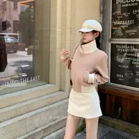 juanjuanyee【香感夹克】 罗口拼接卡其夹克外套秋新款短夹克外套