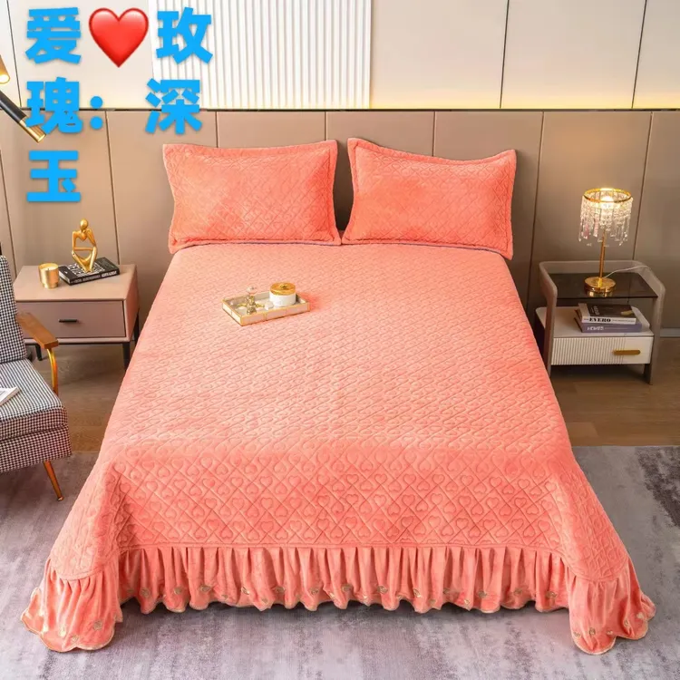 【刺绣玫瑰婴儿绒床盖】高端床上用品宝宝绒绣花单床盖家用可水洗