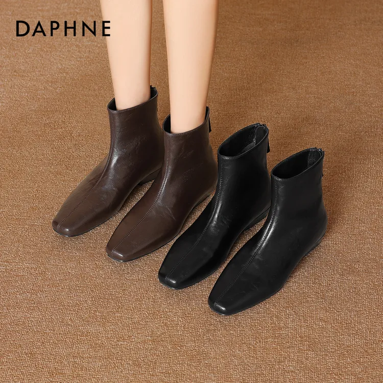 达芙妮甜酷瘦瘦靴2025秋季新款百搭方头复古时尚百搭辣妹风高帮鞋