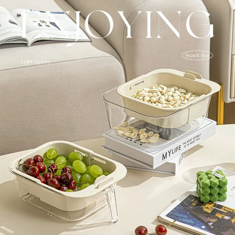 水果盘家用客厅高级感零食干果盘厨房洗菜水果沥水篮家可伸缩果盘