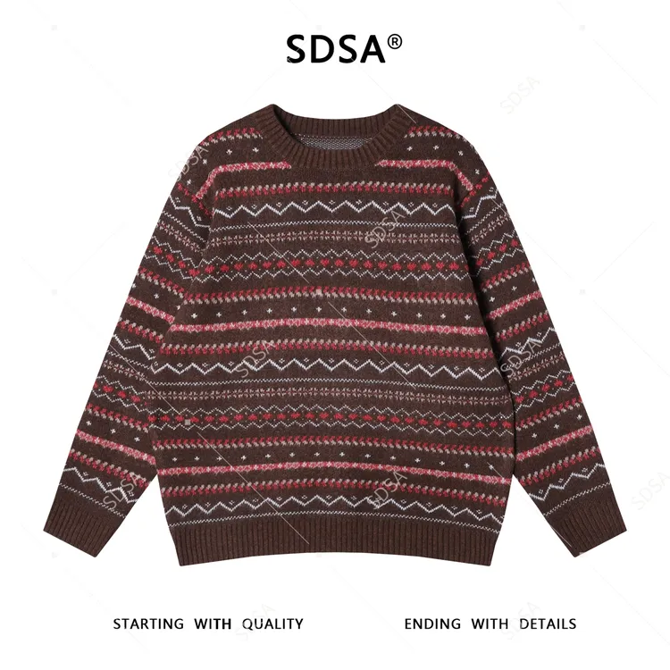 SDSA男士秋冬新款痞帅男装日系趣味条纹圆领毛衣撞色百搭套头上衣