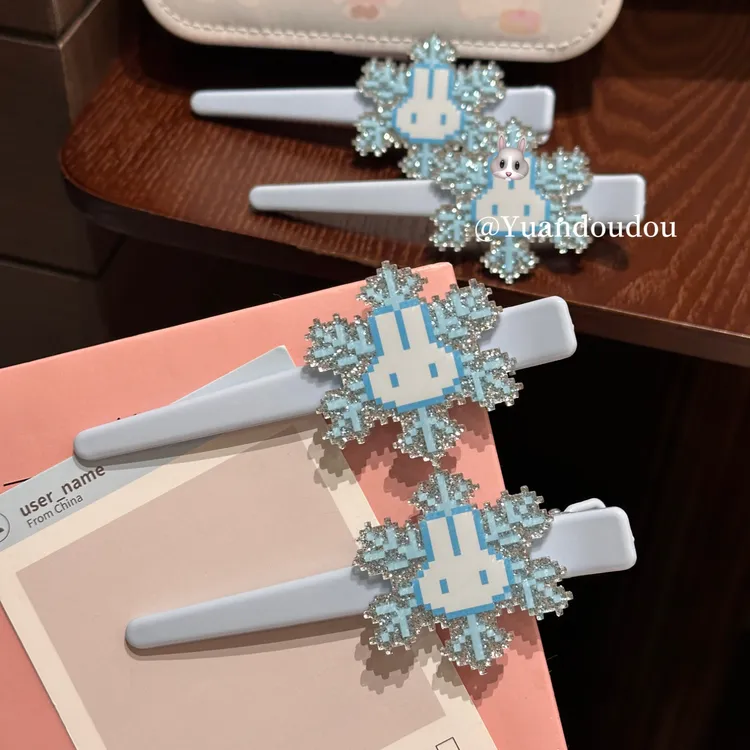 可爱蓝色雪花米菲兔鸭嘴夹秋冬少女洗脸蓬松无痕刘海夹少女细闪