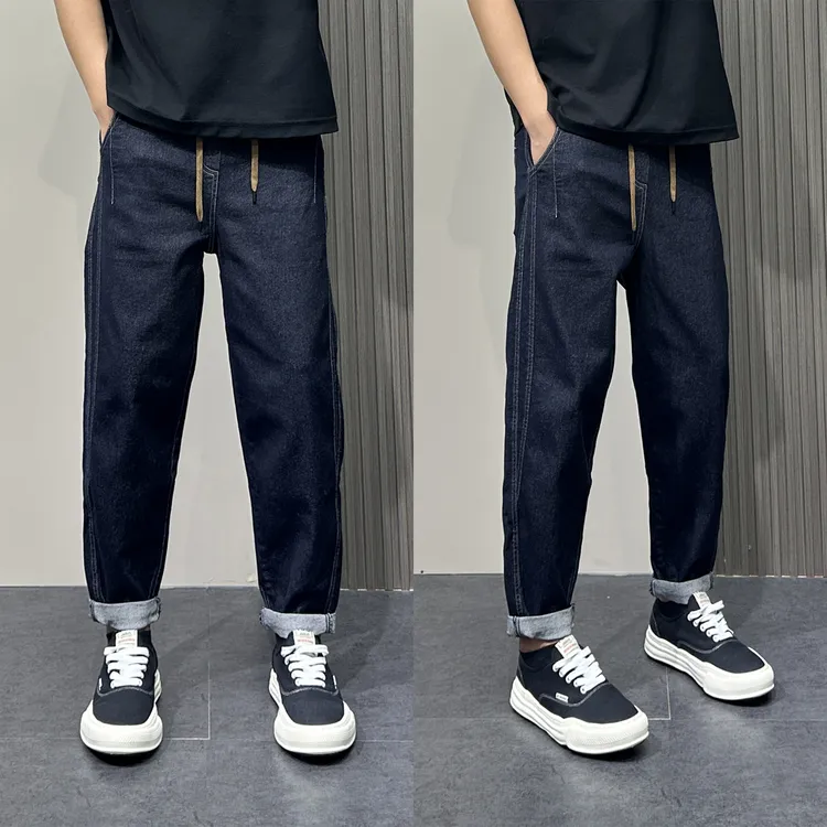 2025秋男士新款蓝色水洗牛仔裤宽松大码老爹裤小脚哈伦裤休闲长裤