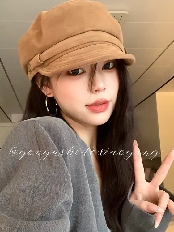 复古麂皮绒报童帽女秋冬八角贝雷帽法式小众英伦平顶帽子女马术帽
