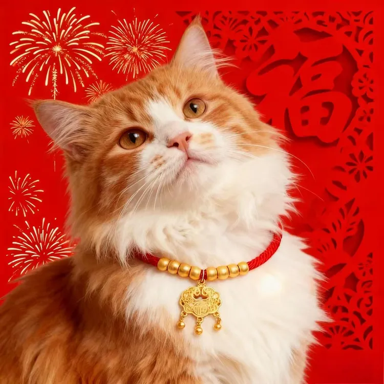 【超萌好物】宠物新年项圈猫狗长命锁围脖猫狗小型犬金项链可调节