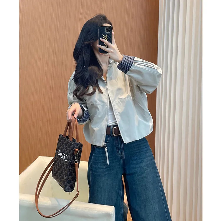 外套2025新款今年流行爆款休闲百搭通勤显瘦立领拼色韩系短款风衣