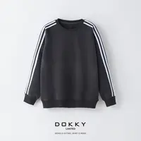Dokky「情侣款-美式三条杠」定纺水洗棉.保暖加绒.圆领卫衣D0219