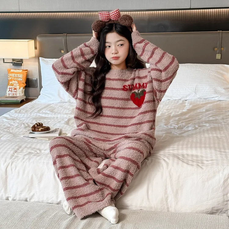25TZ073女童家居服套装秋冬2025新款儿童女孩半边绒大童冬季睡衣