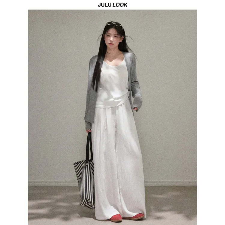 巨鹿工作室“朦胧的露珠”微胖mm慵懒百搭背心开衫休闲裤大码套装