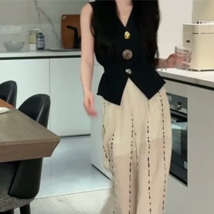 夏季新款洋气显瘦无袖马甲上衣高腰阔腿裤女装