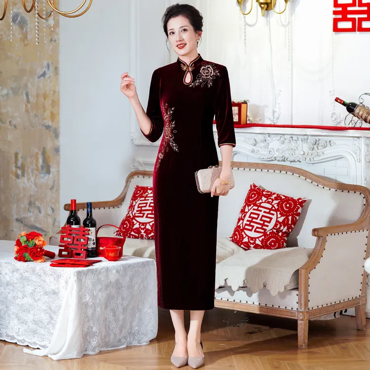 秋冬高贵气质喜婆婆新中式婚礼旗袍大码修身显瘦喜妈妈敬酒礼服
