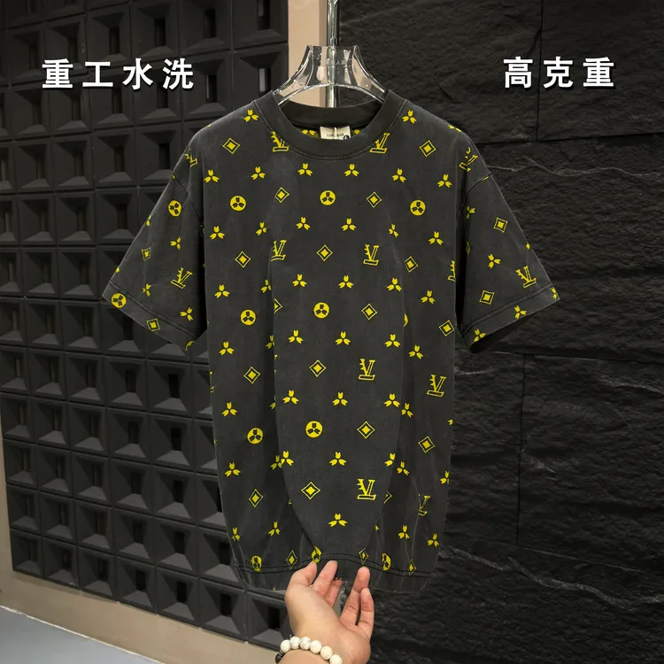 SP-F43-春夏新款水洗潮牌激光烧花男士短袖男女同款轻奢时尚百搭