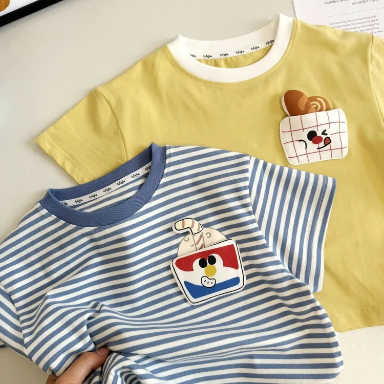 儿童纯棉短袖T恤2025夏季新款男女童日系卡通洋气百搭休闲上衣潮