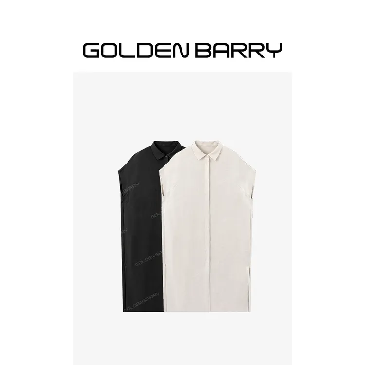 GOLDENBARRY「空境漫步」廓形感衬衫裙简约翻领纯色裙GB060713004