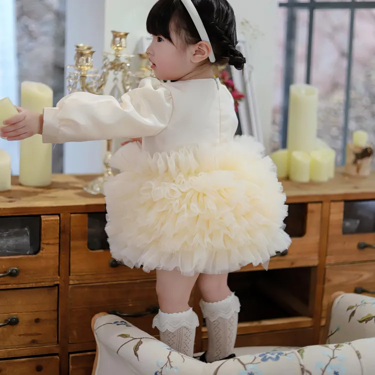 女童周岁生日抓周服小花童婚纱礼服女公主裙短袖礼12岁女童晚礼服