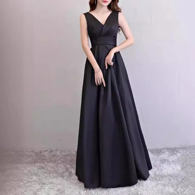 v领合唱服2025演出服年会主持独唱表演服装聚会气质晚长款礼服裙