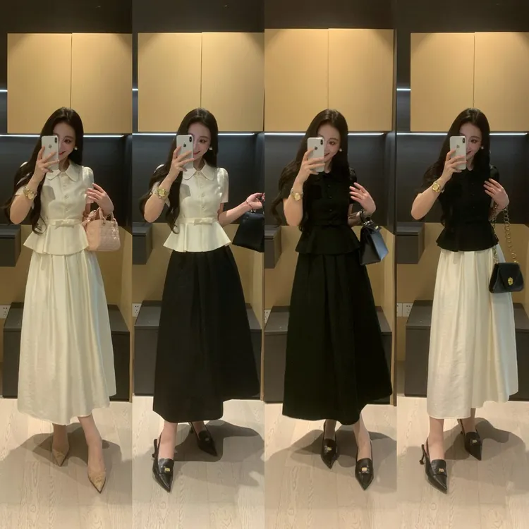 XINYI【赫本夜宴】夏季天丝桑蚕丝西装+半裙显瘦套装女X626A09565