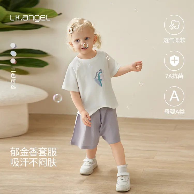 LK儿童童装女宝薄款透气纯棉女童夏装套装小孩衣服短袖套服85102