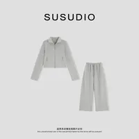 SUSUDIO 绵羊毛 造型N穿有质感显瘦高领拉链外套休闲裤套装 30075