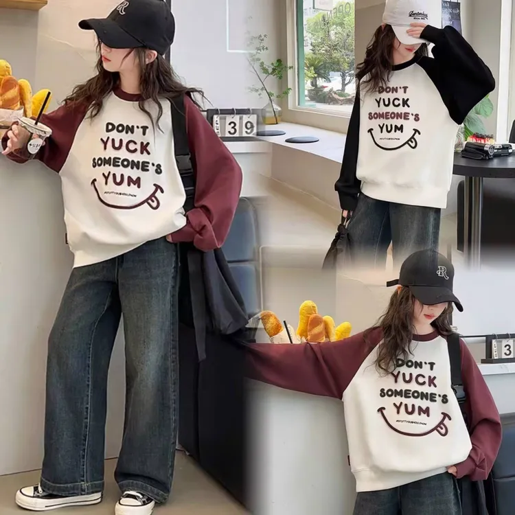 女童春季洋气字母卫衣儿童春秋服装潮牌女孩圆领宽松中大童套头