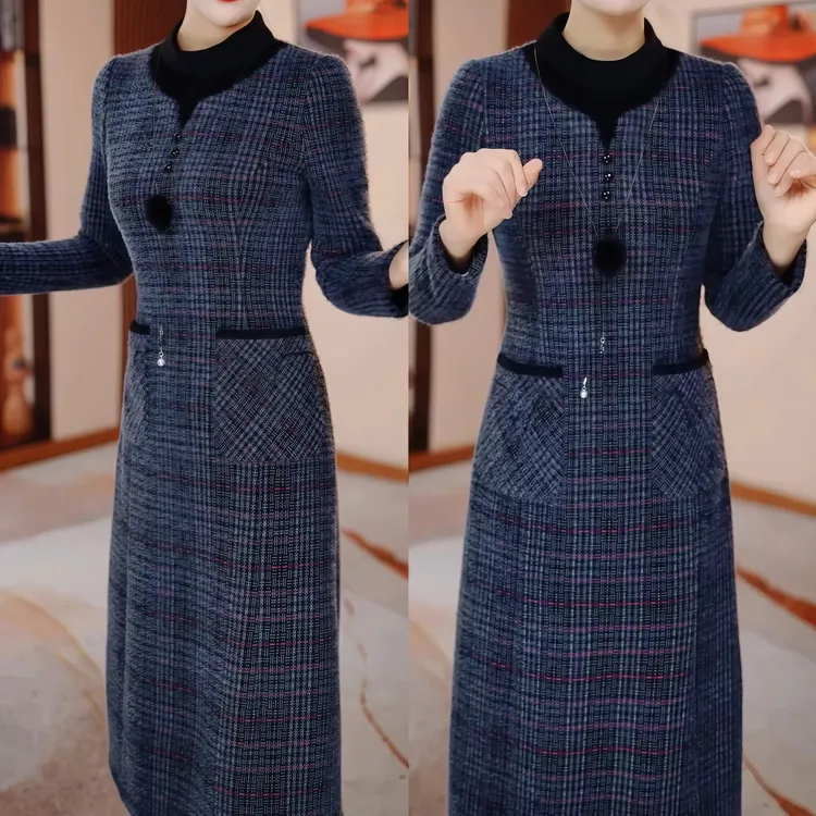 【衣雅严选】8100-2611#新款秋冬款加厚贵妃绒保暖显瘦连衣裙