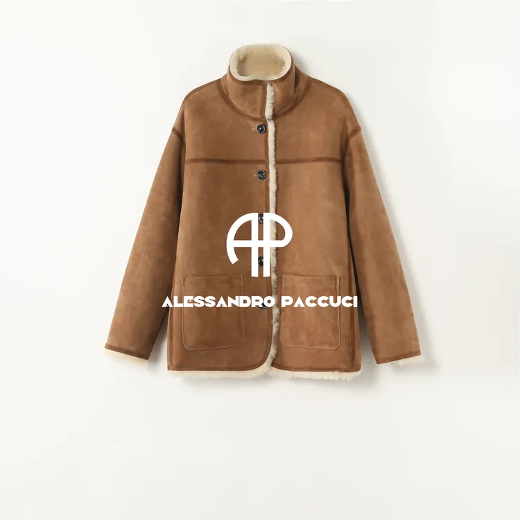 AP洛哥54154CM【落叶林间】黑标/羊皮毛一体双面穿休闲皮草外套女装