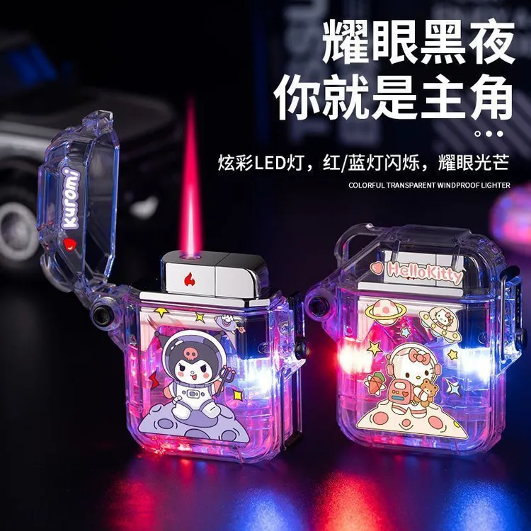 新款防水透明闪灯宇航员库洛米防风闪光灯打火机充气送男朋友礼物