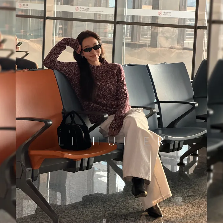 LiHuiEr李慧儿【红豆】秋冬款设计师款长袖时尚红色上衣HY079348