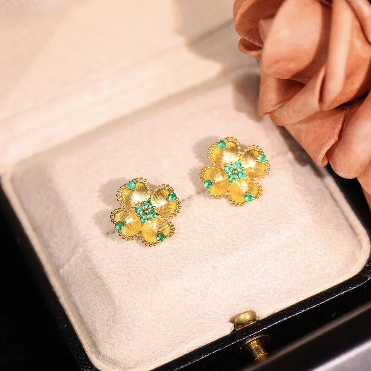 铜合金耳饰 【花丛间】轻奢时尚气质百搭高级小众设计感耳饰RH1066