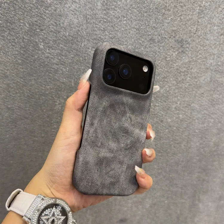 适用牛仔布纹苹果17promax手机壳磁吸iPhone16/15/14/13/12半包式
