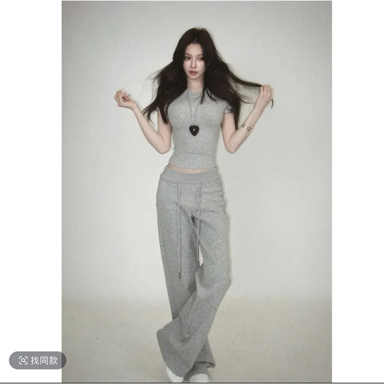 奶韩crush文文私服 夏季气质显瘦辣妹上衣裤子套装 三色套装