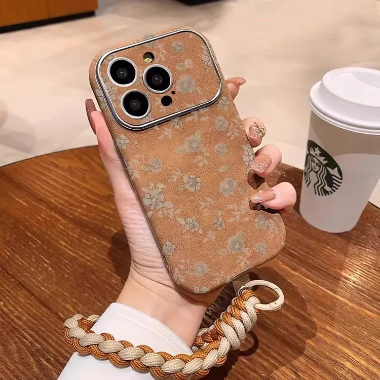 【进口翻毛皮】适用苹果16promax手机壳挂绳新女款彩绘iphone17pro