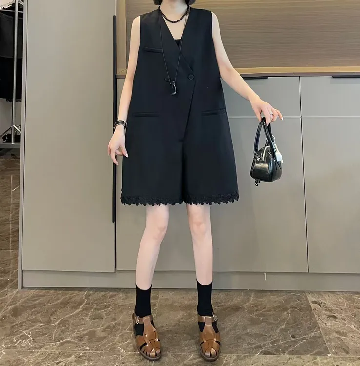 米可/MK-2155ZJ【V领下摆拼立体花朵连体裤】时尚夏季新款连体裤