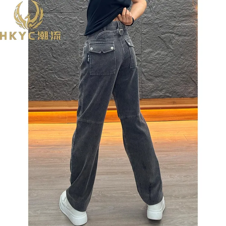 HKYC男士条绒直筒设计感休闲裤秋冬微阔高级感时尚百搭大口袋长裤